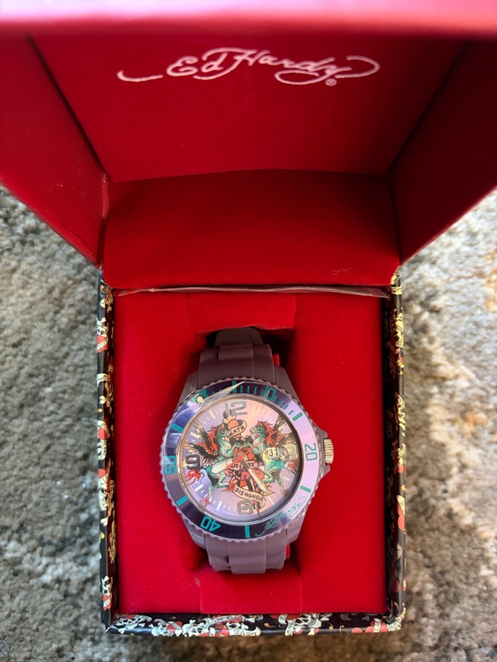 Ed Hardy Purple Silicone Tattoo-Style Dial Watch